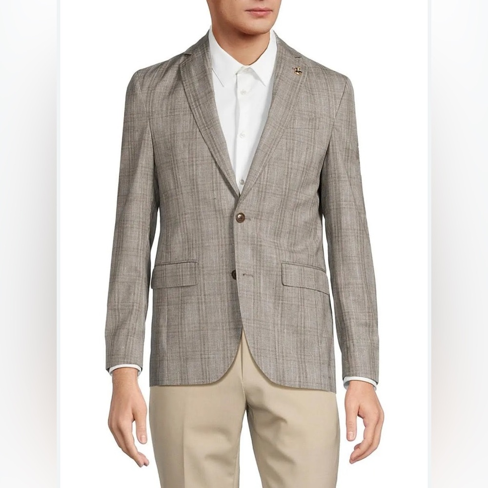 Ted Baker London Karl Plaid Wool Blend Blazer Light Brown 42R New
